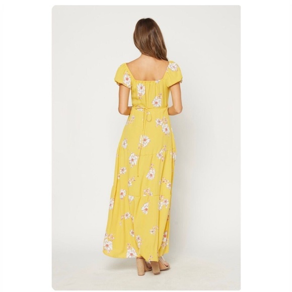 🌼 EUC Flynn Skye Annabelle Wrap Maxi Dress Yellow Floral Size Small - Picture 4 of 12
